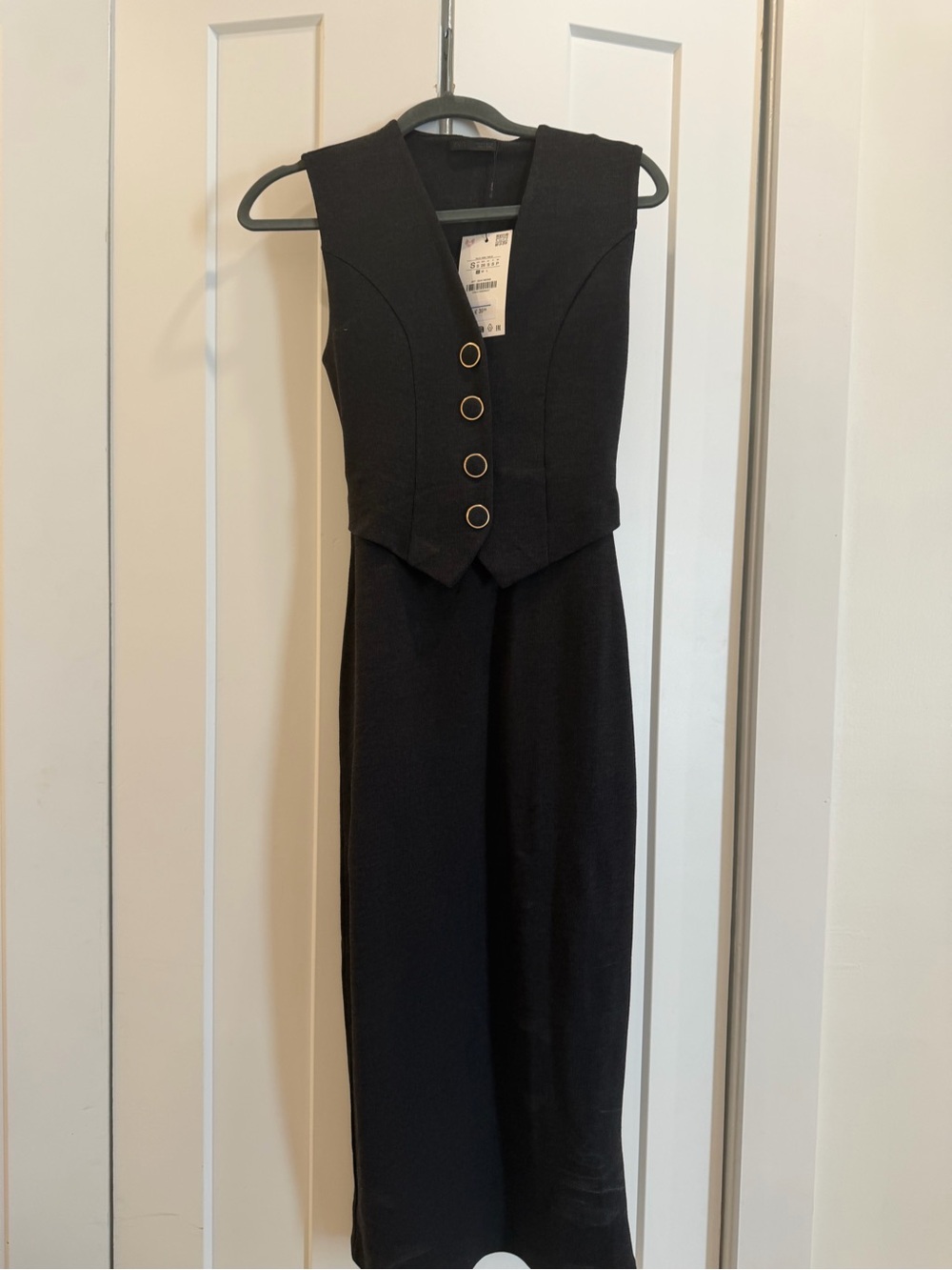 Zara sleeveless midi dress with gold button detail